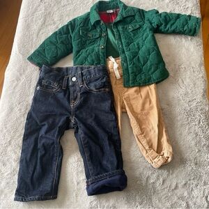 Green Jacket with Jeans and Tan Pants Set lot of baby boy clothes 12 months
